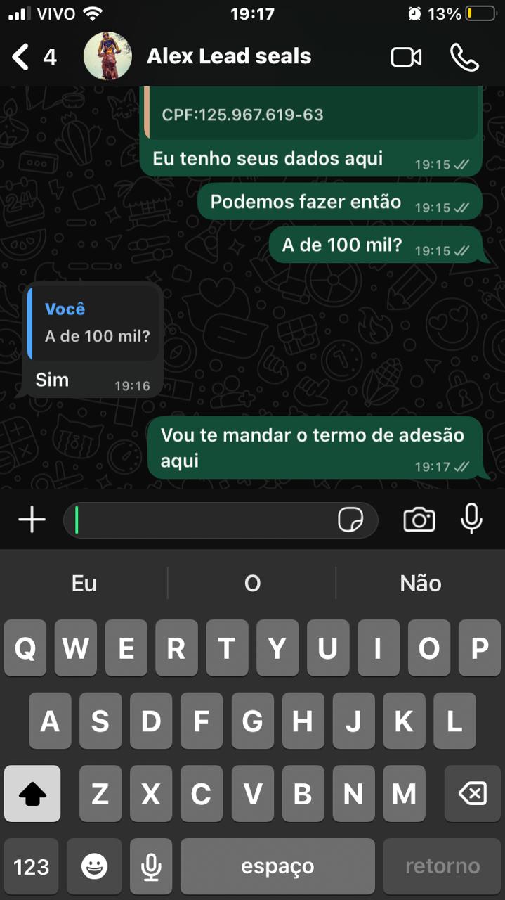 Alex fechou consórcio de 100 mil