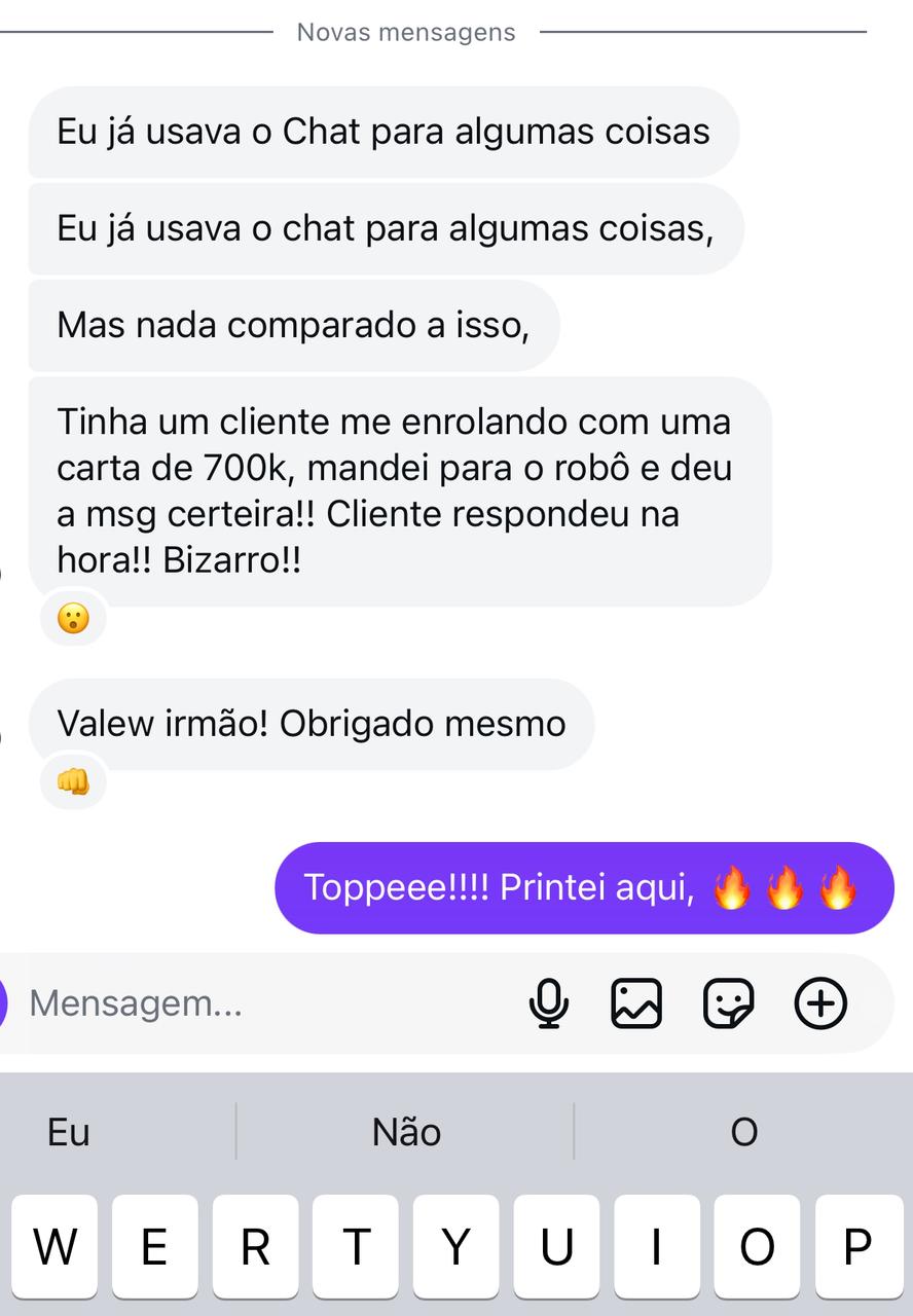 Cliente 700k respondeu na hora