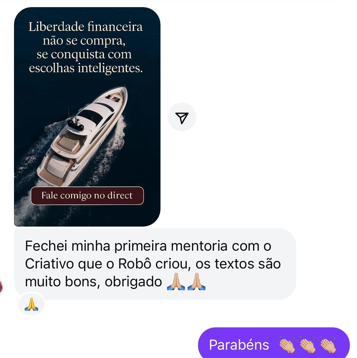 Fechou primeira mentoria com criativo